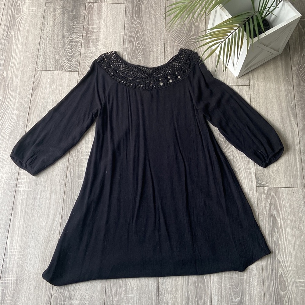 Black Crochet Neck Dress